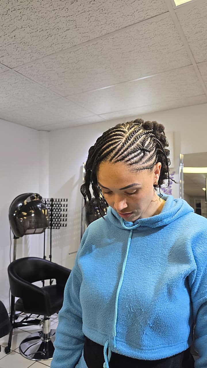 Feed-in cornrows into a bun